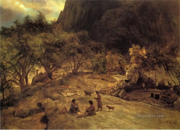 Albert Bierstadt Painting - Mariposa Indian Encampment Yosemite Valley California Albert Bierstadt